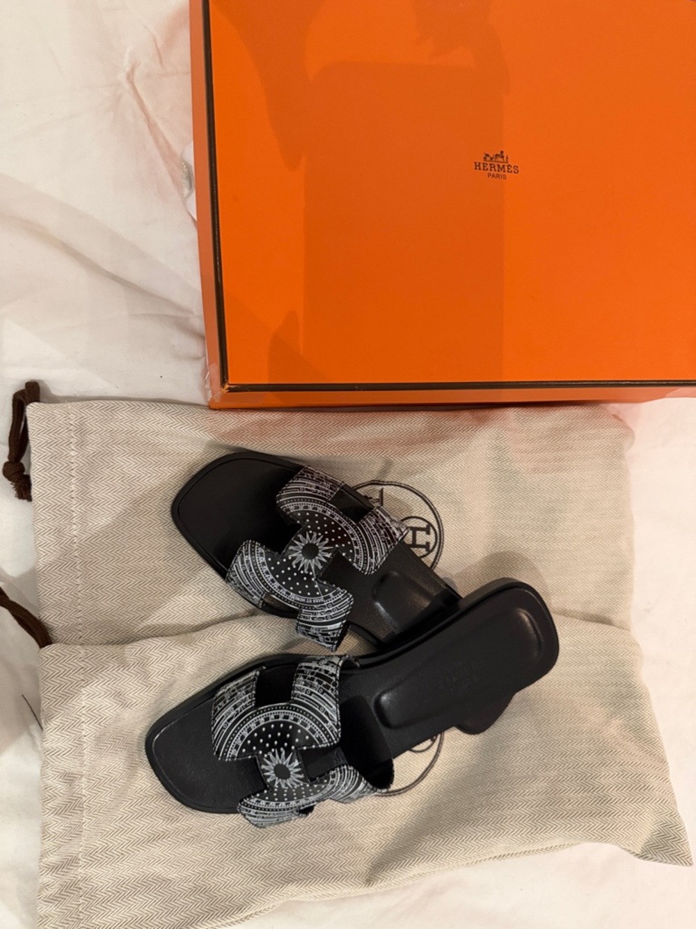 Hermes Black Slide Sandals with Monochrome H Motif